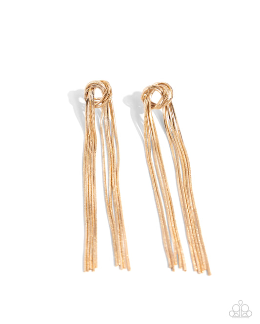 All STRANDS On Deck - Gold Tassel Earrings - Paparazzi Accessories