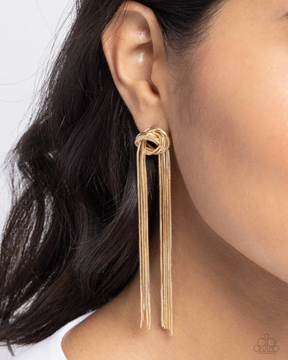 All STRANDS On Deck - Gold Tassel Earrings - Paparazzi Accessories