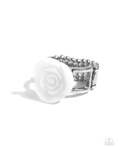 Top-SHELL Shine - White Rose Ring - Paparazzi Accessories