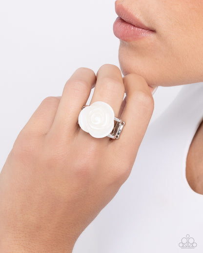 Top-SHELL Shine - White Rose Ring - Paparazzi Accessories