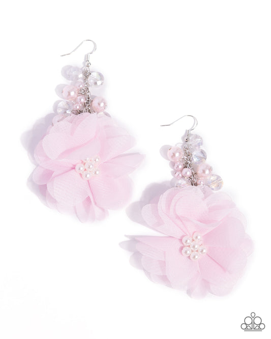 Fashionable Flower Girl - Pink Chiffon Fishhook Earrings - Paparazzi Accessories