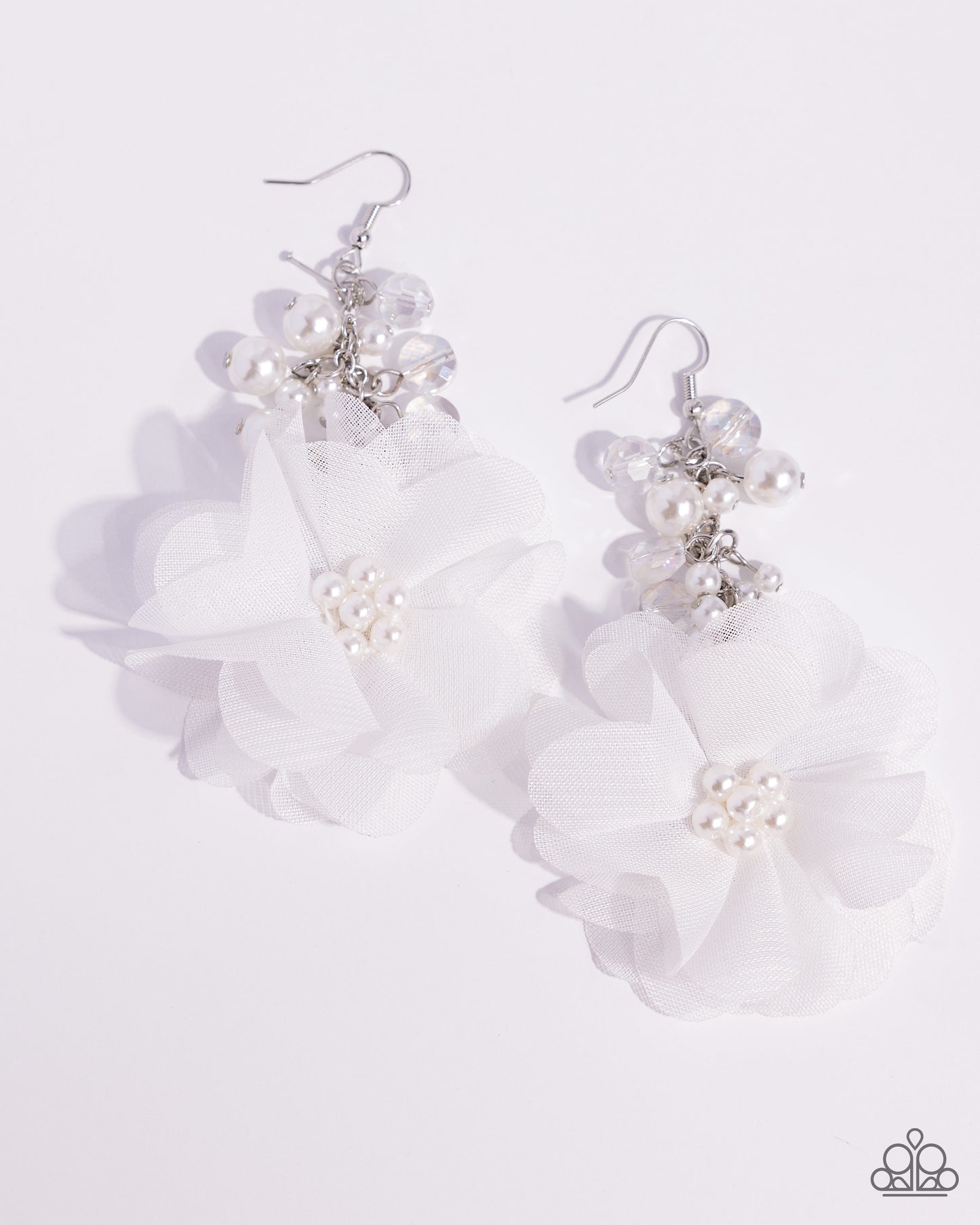 Fashionable Flower Girl - White Chiffon Flower Fishhook Earrings - Paparazzi Accessories