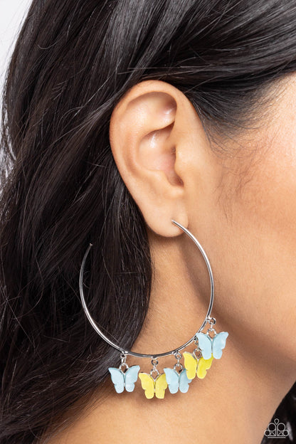 Bemusing Butterflies - Blue Hoop Earrings - Paparazzi Accessories