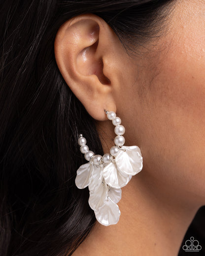 Frilly Feature - White Hoop Earrings - Paparazzi Accessories