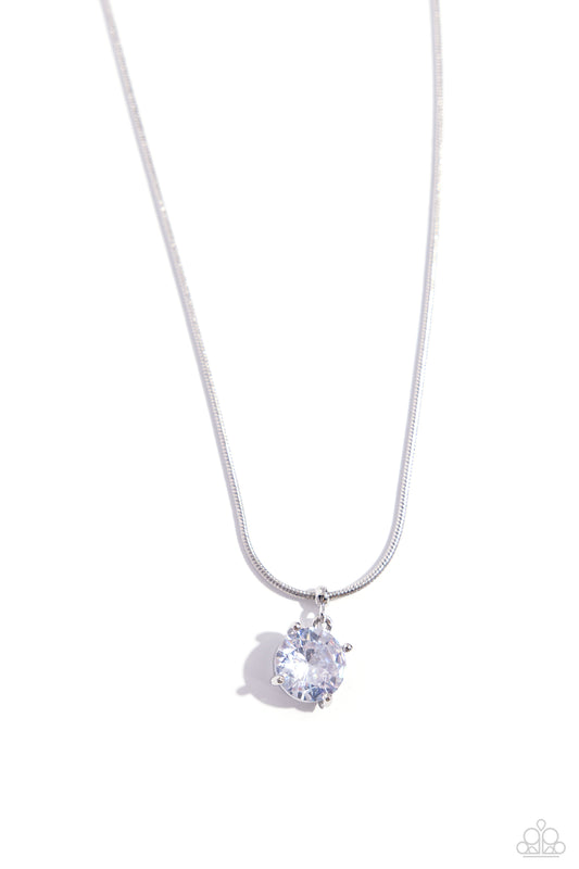 Pronged Premiere - White Solitaire Rhinestone Necklace - Paparazzi Aceesories