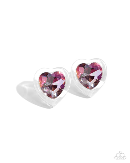 Heart-Pounding Haute - Pink Acrylic Heart Earrings - Paparazzi Accessories