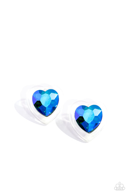 Heart-Pounding Haute - Green UV Shimmer Post Earrings - Paparazzi Accessories
