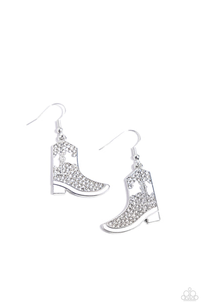 Boot Scootin Bling - White Fishhook Earrings - Paparazzi Accessories