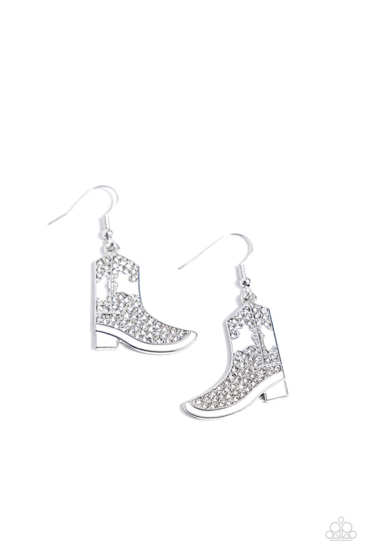 Boot Scootin Bling - White Fishhook Earrings - Paparazzi Accessories