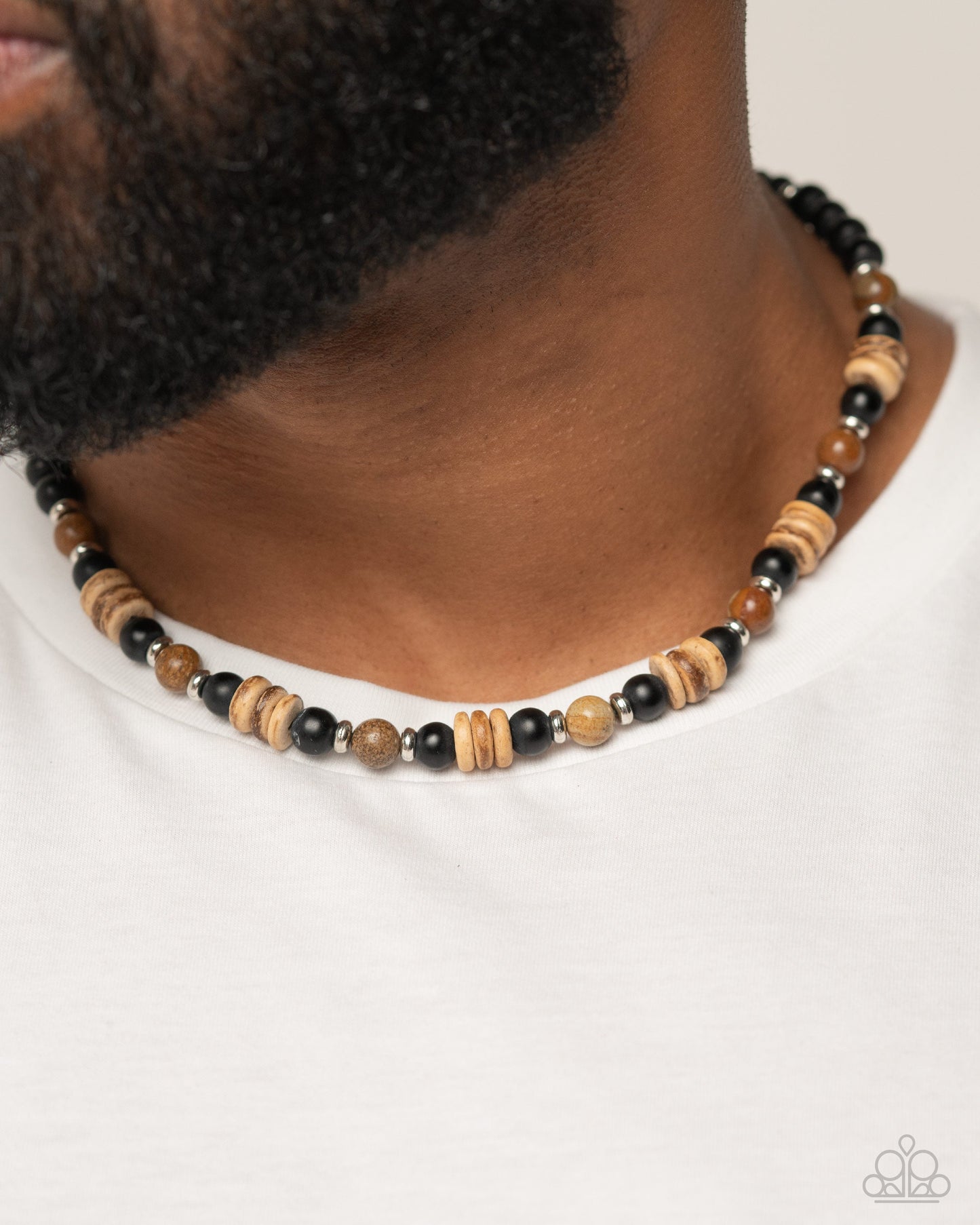Sand of the Sonoran - Black Bead and Wood Urban Necklace - Paparazzi Accessories