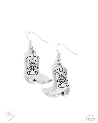 Beloved Boots - Silver Fishhook Earrings - Paparazzi Accessories
