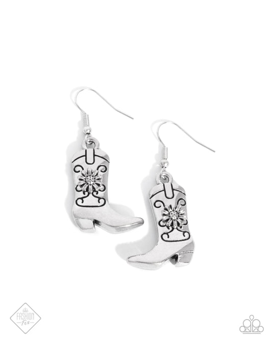 Beloved Boots - Silver Fishhook Earrings - Paparazzi Accessories