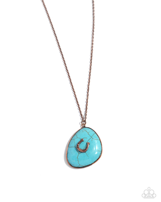 Horseshoe Hoedown - Copper & Turquoise Crackle Stone Pendant Necklace - Paparazzi Accessories