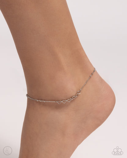 Satellite Shimmer - Silver Hearts Clasp Anklet - Paparazzi Accessories