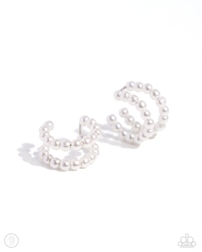 PEARLS Just Want to Have Fun - White Ear Cuff Earrings - Paparazzi Accessories