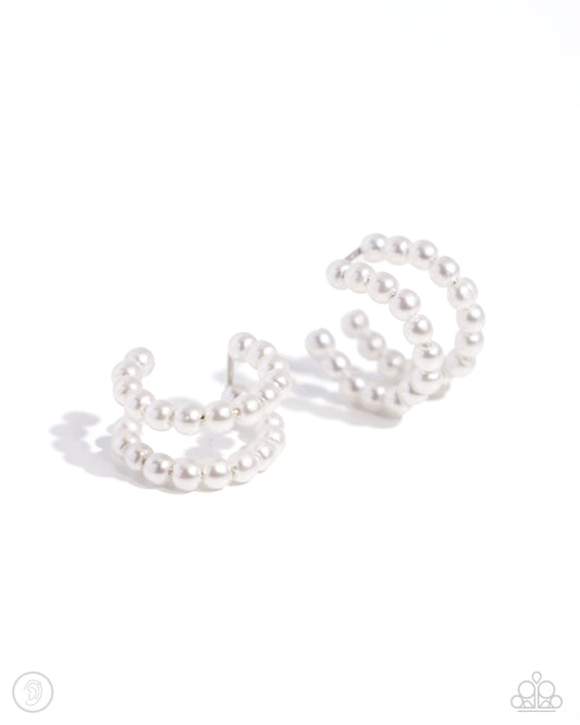 PEARLS Just Want to Have Fun - White Ear Cuff Earrings - Paparazzi Accessories