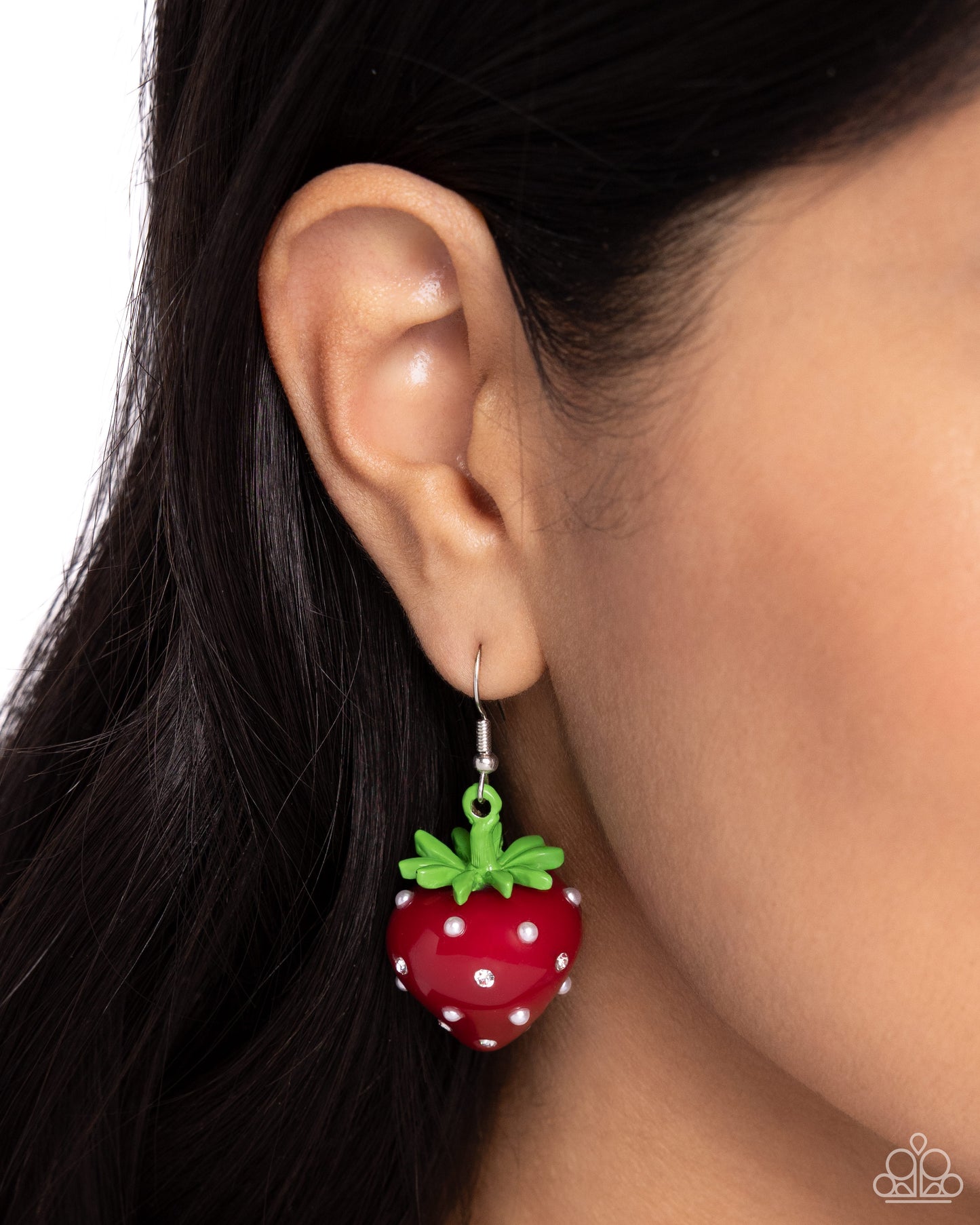 Strawberry Sentiment - Red - Pearl & Rhinestone Accent Fishhook Earrings - Paparazzi Accessories