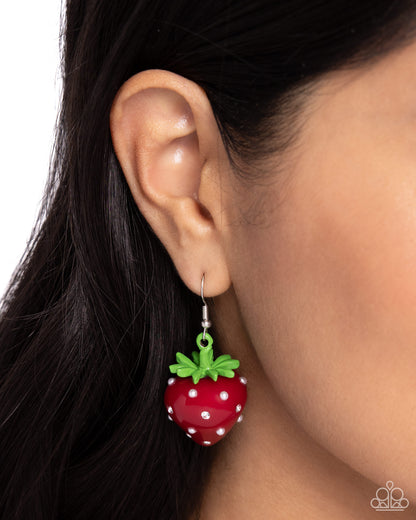 Strawberry Sentiment - Red - Pearl & Rhinestone Accent Fishhook Earrings - Paparazzi Accessories