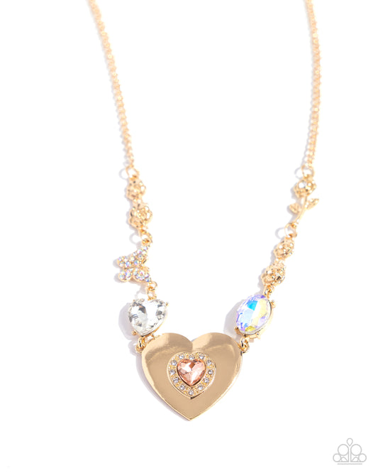 Motivated Medley - Gold Heart & Rose Necklace - Paparazzi Accessories