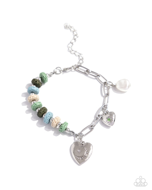 LAVA at First Sight - Green Stone Heart Charm Clasp Bracelet - Paparazzi Accessories