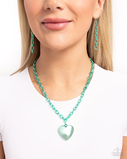 Loving Luxury - Green Dipped Metal Heart Necklace - Paparazzi Accessories
