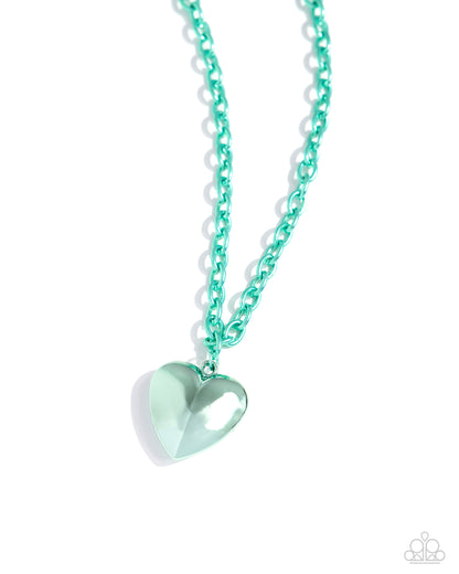 Loving Luxury - Green Dipped Metal Heart Necklace - Paparazzi Accessories