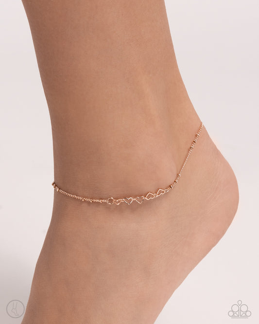 Satellite Shimmer - Rose Gold Hearts Clasp Anklet- Paparazzi Accessories