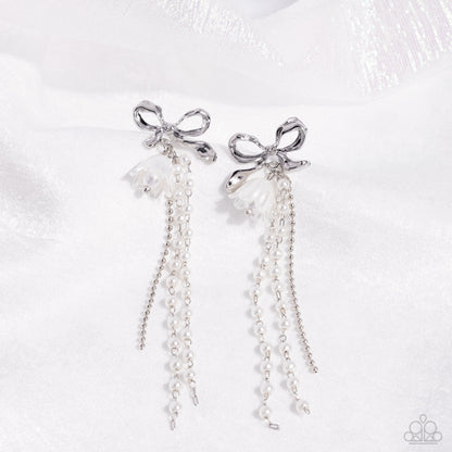 Garden Gain - White Bow Post Earrings - Paparazzi Accessories
