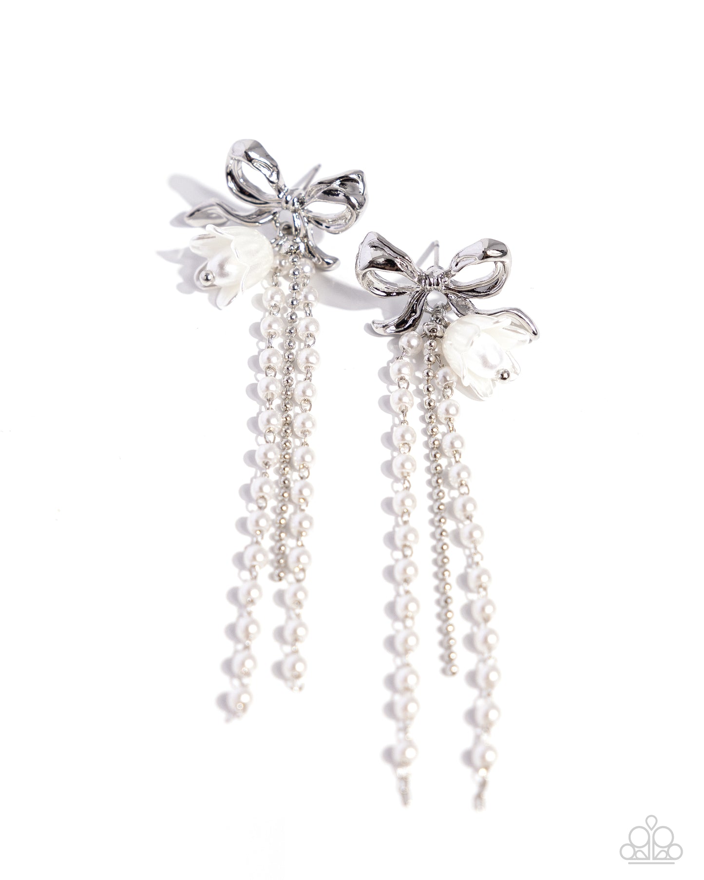 Garden Gain - White Bow Post Earrings - Paparazzi Accessories