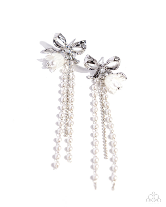Garden Gain - White Bow Post Earrings - Paparazzi Accessories