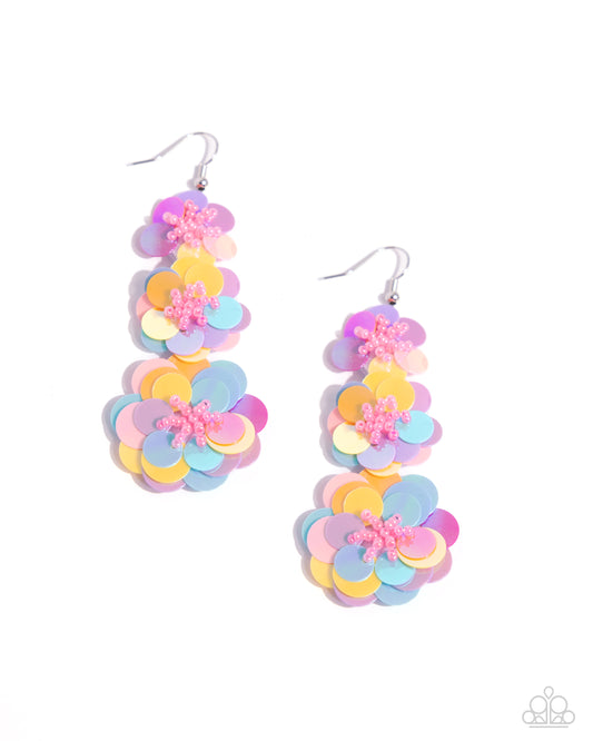 Beaded Bouquet - Multi Sequin Silver Fishhook Earrings - Paparazzi Accessories