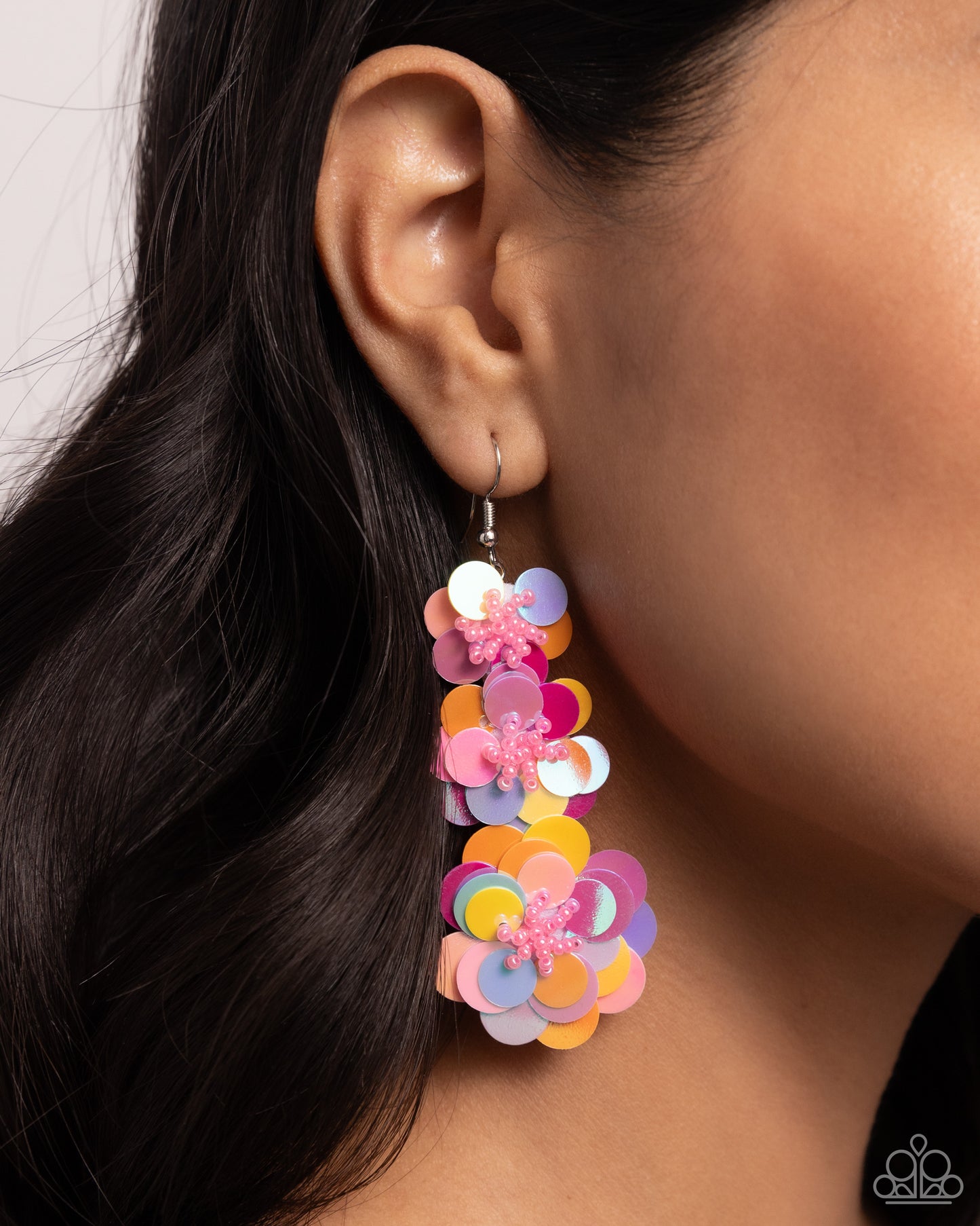 Beaded Bouquet - Multi Sequin Silver Fishhook Earrings - Paparazzi Accessories