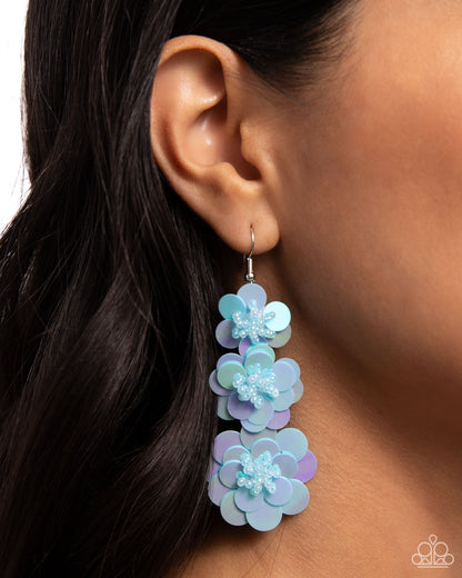 Beaded Bouquet - Blue Sequin Silver Fishhook Earrings - Paparazzi Accessories