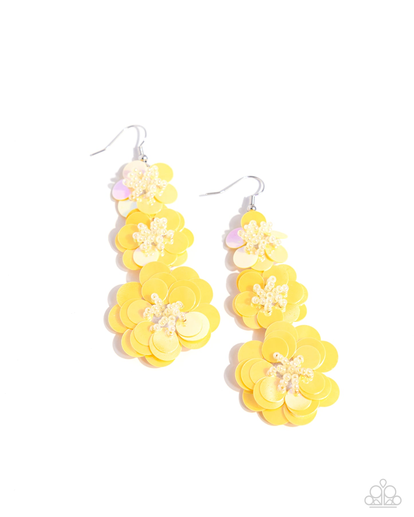 Beaded Bouquet - Yellow Sequin Silver Fishhook Earrings - Paparazzi Accessories