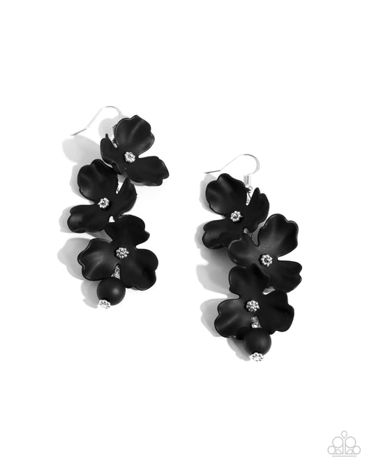 Plentiful Petals - Black Fishhook Earrings - Paparazzi Accessories