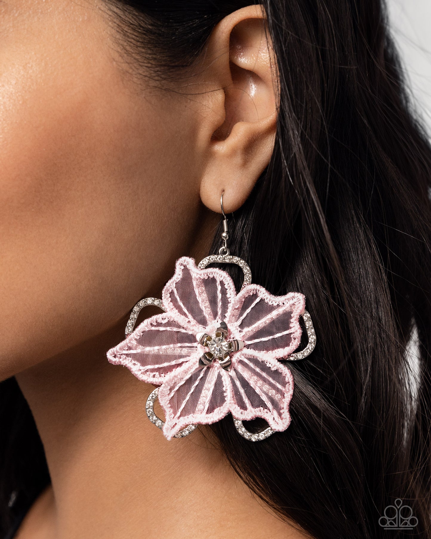 Refined Recognition - Pink Lace Flower Fishhook Earrings - Paparazzi Accessories