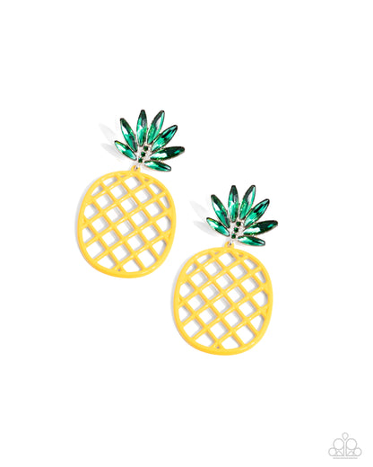 Pineapple Passion - Yellow Post Earrings - Paparazzi Accessories