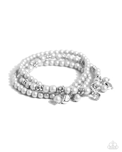 Sumptuous Stack - Silver Pearl Stretchy Bracelets - Paparazzi Accessories