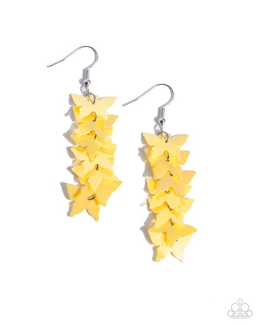 Aerial Ambiance - Yellow Fishhook Earrings - Paparazzi Accessories