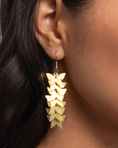 Aerial Ambiance - Yellow Fishhook Earrings - Paparazzi Accessories