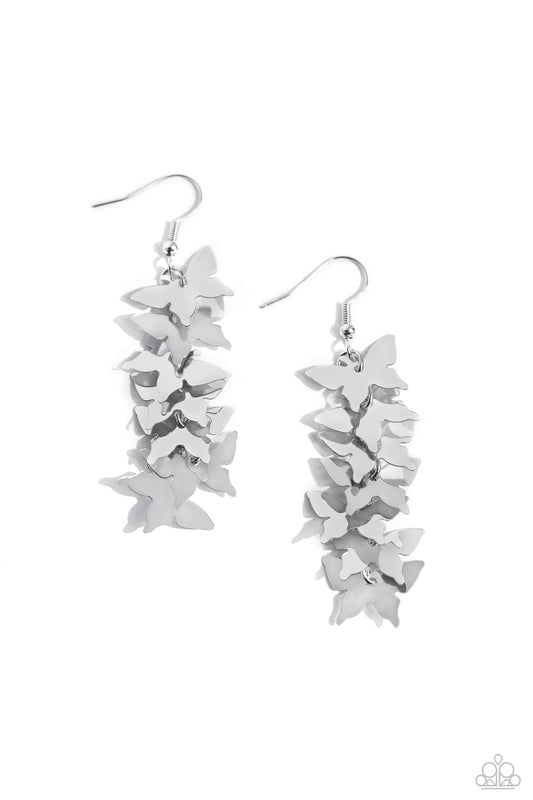 Aerial Ambiance - Silver Butterfly Fishhook Earrings - Paparazzi Accessories