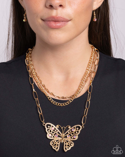 Winged Wonder - Gold Iridescent Butterfly Necklace - Black Diamond Exclusive - Paparazzi Accessories