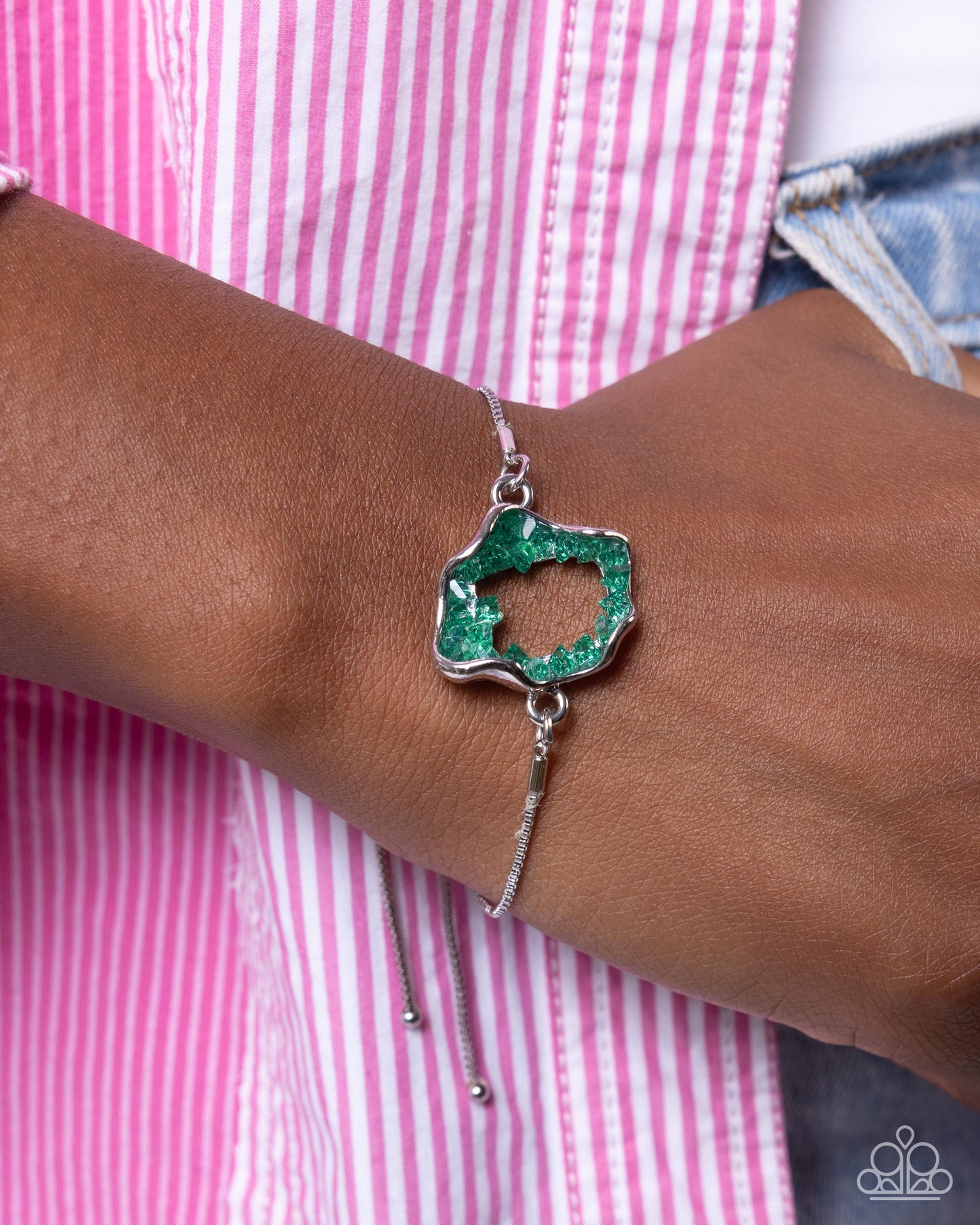 Geode Greeting - Green Sliding Knot Closure Bracelet - Paparazzi Accessories