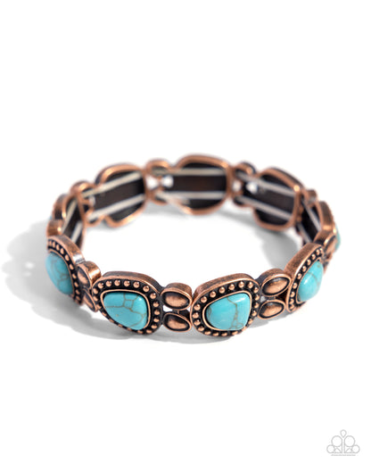Harmonious Headliner - Copper & Turquoise Stone Stretchy Bracelet - Paparazzi Accessories