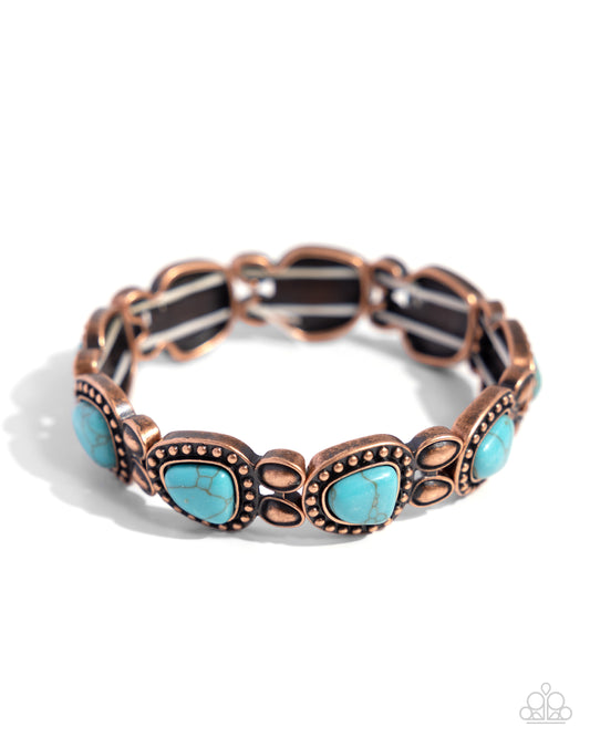 Harmonious Headliner - Copper & Turquoise Stone Stretchy Bracelet - Paparazzi Accessories