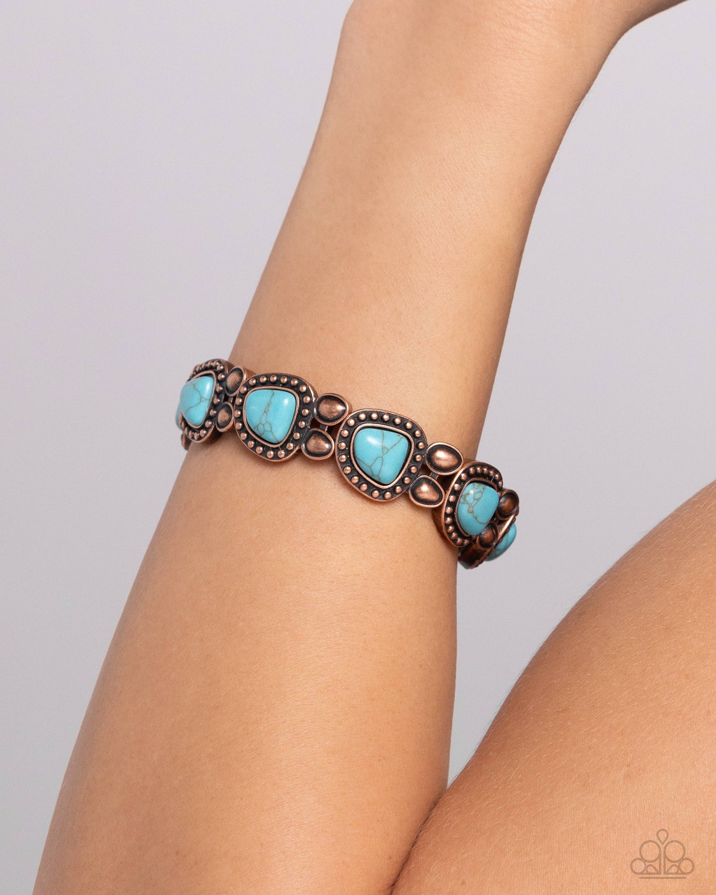 Harmonious Headliner - Copper & Turquoise Stone Stretchy Bracelet - Paparazzi Accessories