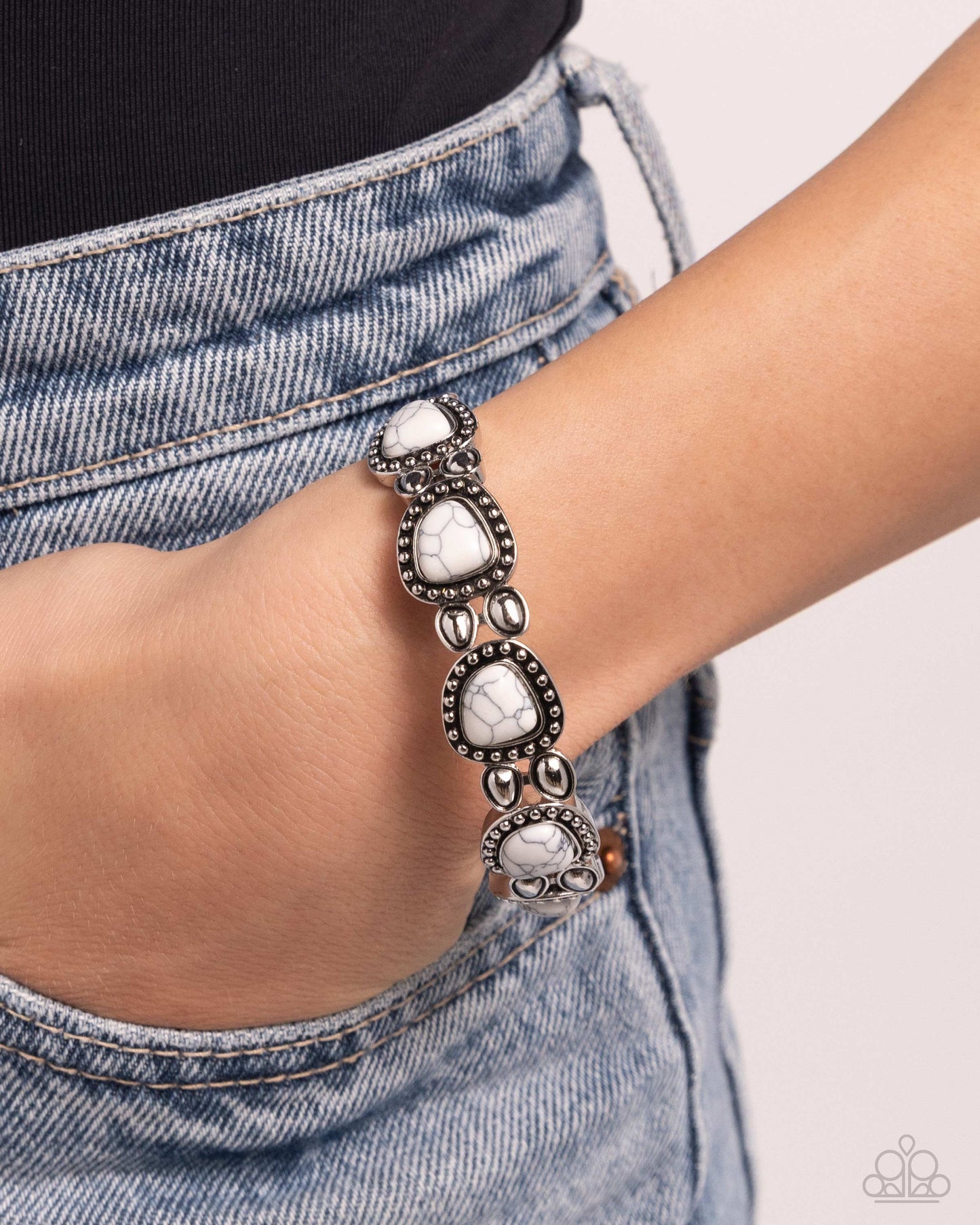 Harmonious Headliner - White Stone Stretchy Bracelet - Paparazzi Accessories