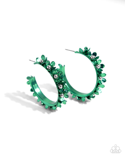 Fashionable Flower Crown - Green Dipped Metal Hoop Earrings - Paparazzi Accessories