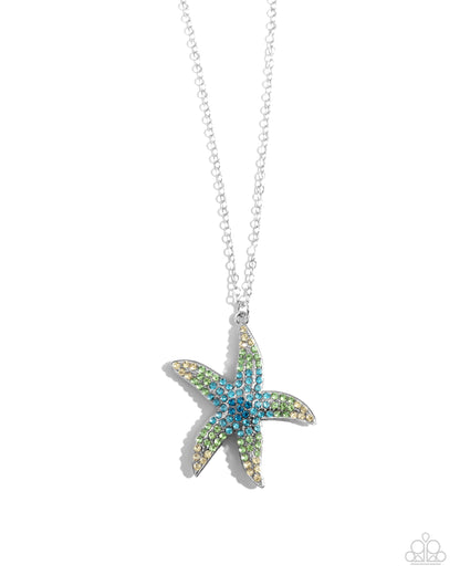 Starfish Staycation - Blue Ombre Rhinestone Pendant Necklace - Paparazzi Accessories