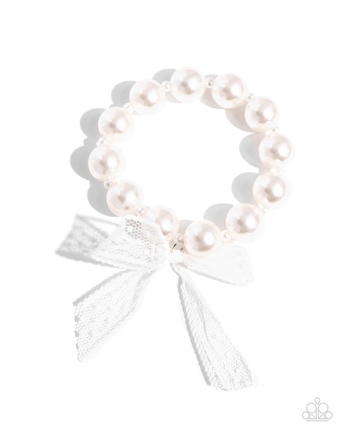 Girly Glam - White Stretchy Bracelet - Paparazzi Accessories